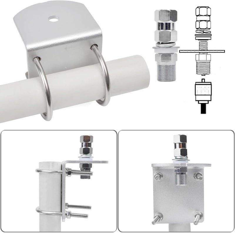 HYS Universal CB Antenna Mount W/ SO239 Stud, Antenna Mast Pole Mount Kits Heavy Duty 2pcs U-Bolt Clamp Bracket, L-Bracket with 10mm(APPR. 0.39inchs) Hole - Image 4